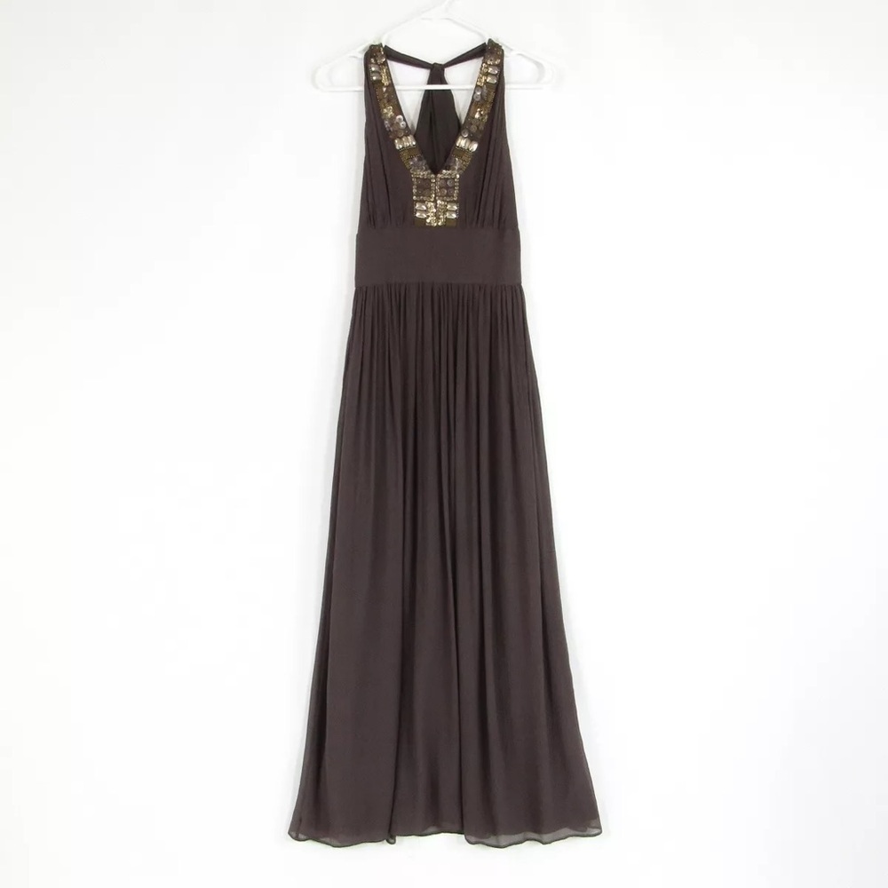 Banana Republic 100% Silk Brown Solid Holiday Fit & Flare Dress